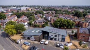 Aerial shot of Hightown Community Centre in Wrexham